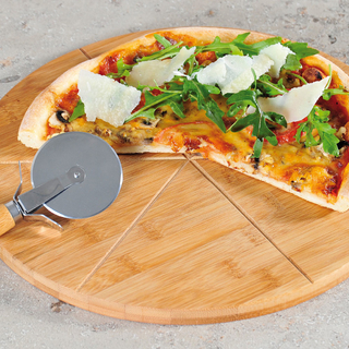 Pizzateller, Bambus, mit Pizzaschneider