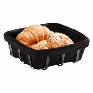 Brotkorb Brtchenkorb Obstkorb, Metall schwarz / Stoffeinlage waschbar, schwarz 22 x 22x 9.5 cm