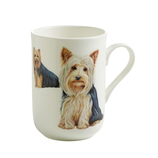 Kaffeebecher Henkelbecher Teebecher Porzellanbecher, Motiv: Hunde Yorkshire Terrier , mit Geschenkbox Volumen: 300 ml, Bone China Porzellan, wei