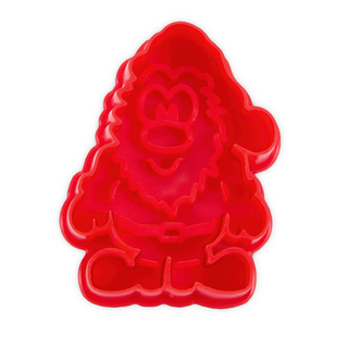 Ausstecher Prge-Ausstechform Nikolaus Weihnachtsmann Wichtel mit Auswerfer , Mae: ca. L 6 x B 4,5 x H 2 cm, Farbe:  rot, Material: Kunststoff,