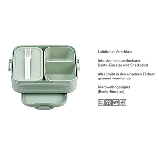 Bentobox M/klein, mit Einsatz, NORDIC BLUE Lunchbox  Brotdose  Innendosen und Gabel, Kunststoff BPA-Frei, ca. 900 ml,